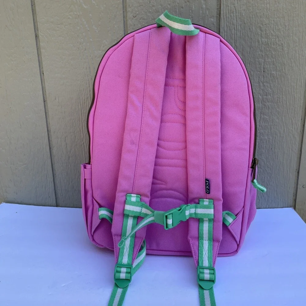 Polo Ralph Lauren Varsity Backpack Laguna Pink Big Pony Embroidered Tennis Green
